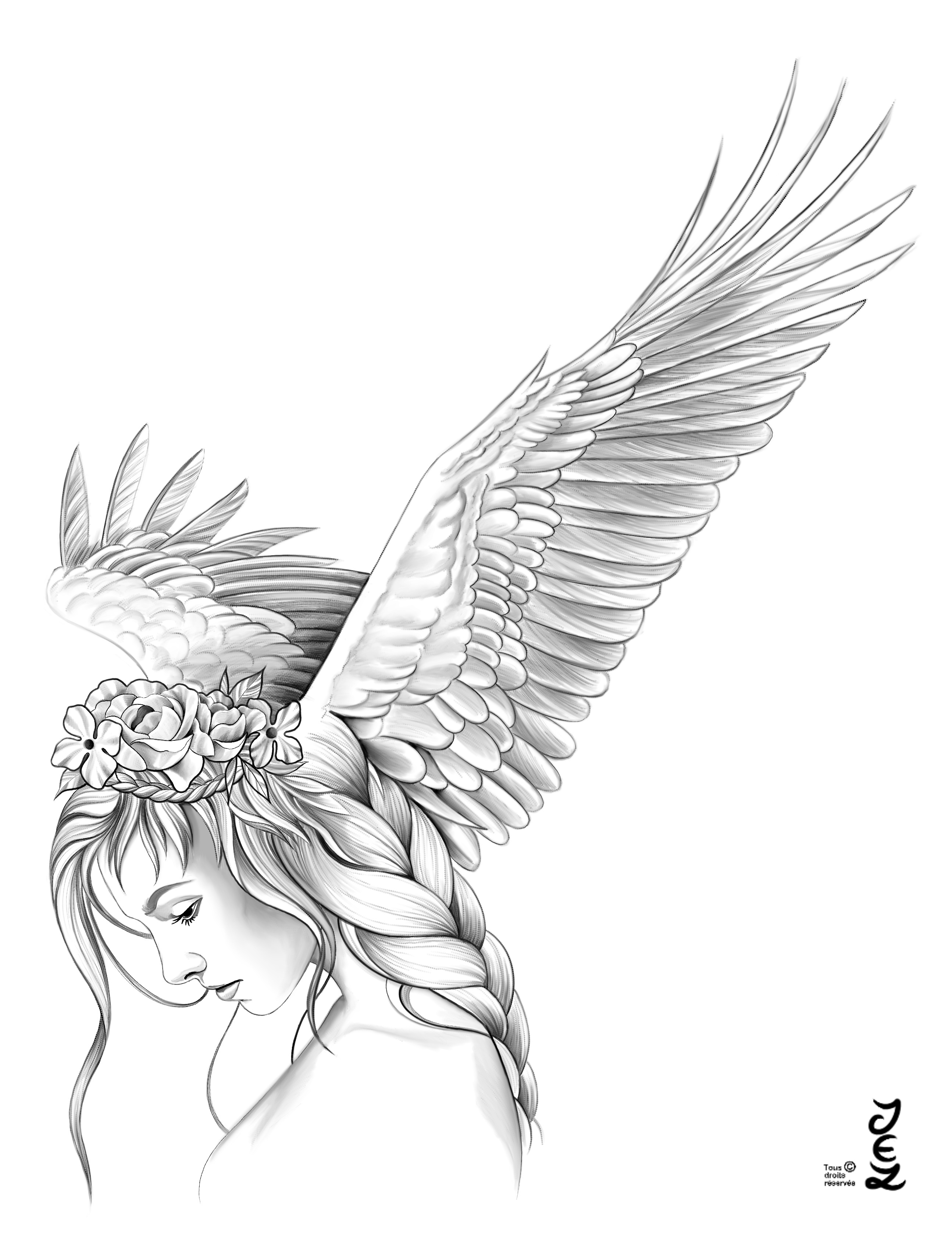 Tatouage de femme ailée